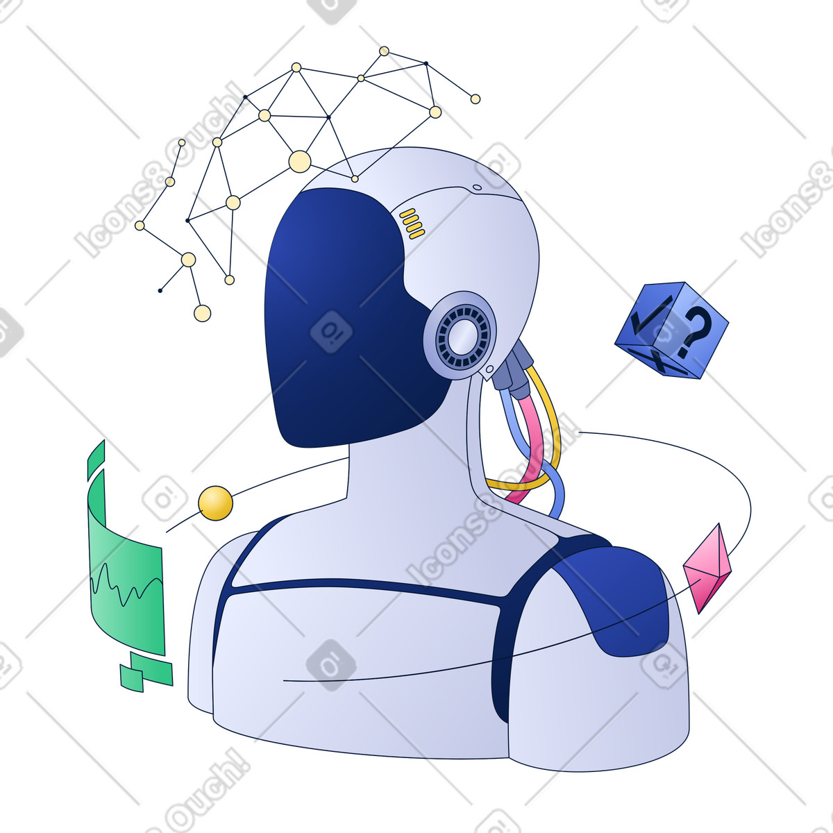 Futuristic humanoid ai robot animated illustration in Neat style download in GIF, Lottie (JSON), AE