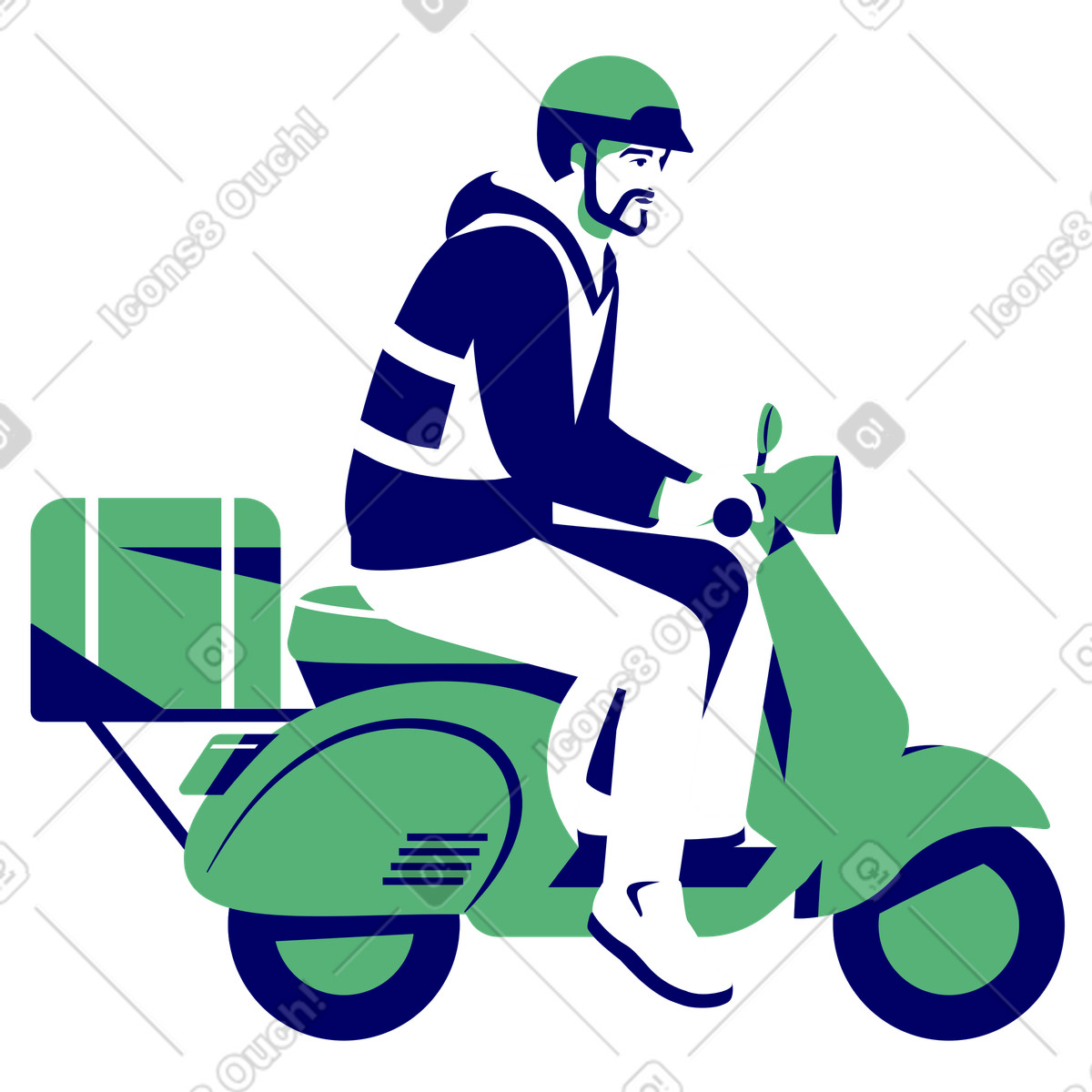 Man delivering order on moped illustrazione in stile Lounge scarica in PNG, SVG