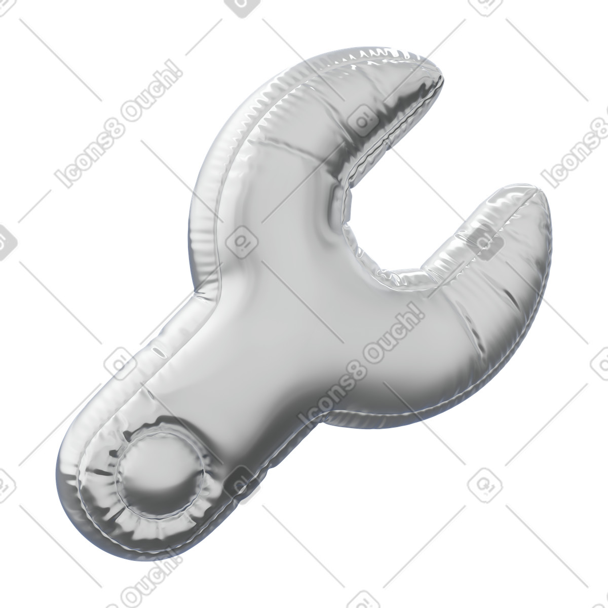 Inflated Silver Foil Wrench Balloon illustration in 3D Plush icons style download in PNG, SVG