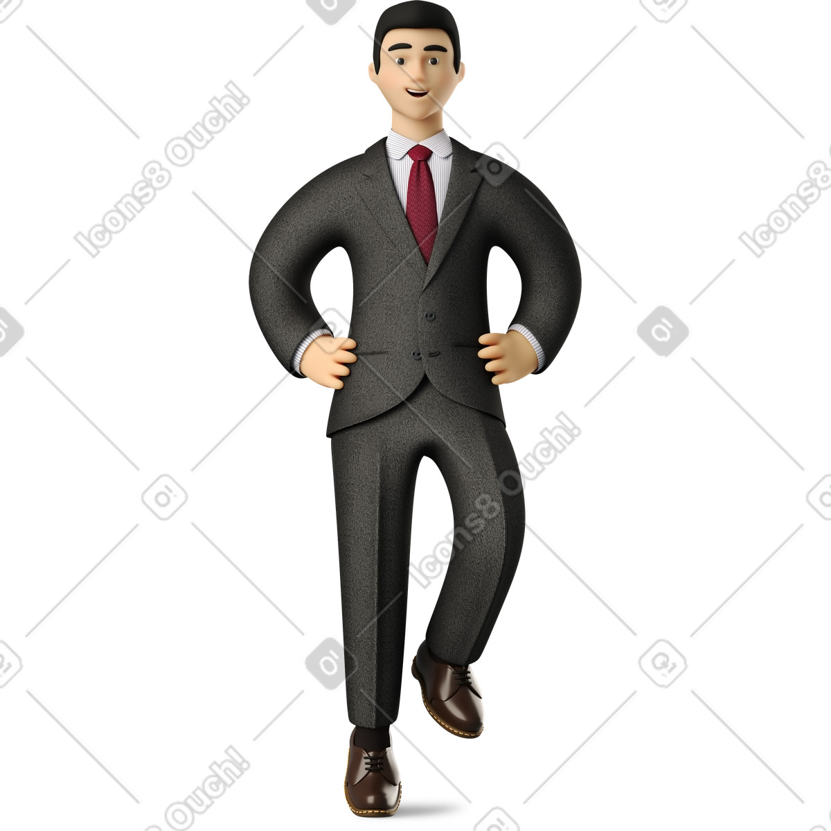 Sitting businessman in black suit-Illustration im 3D Business-Stil als Download PNG, SVG