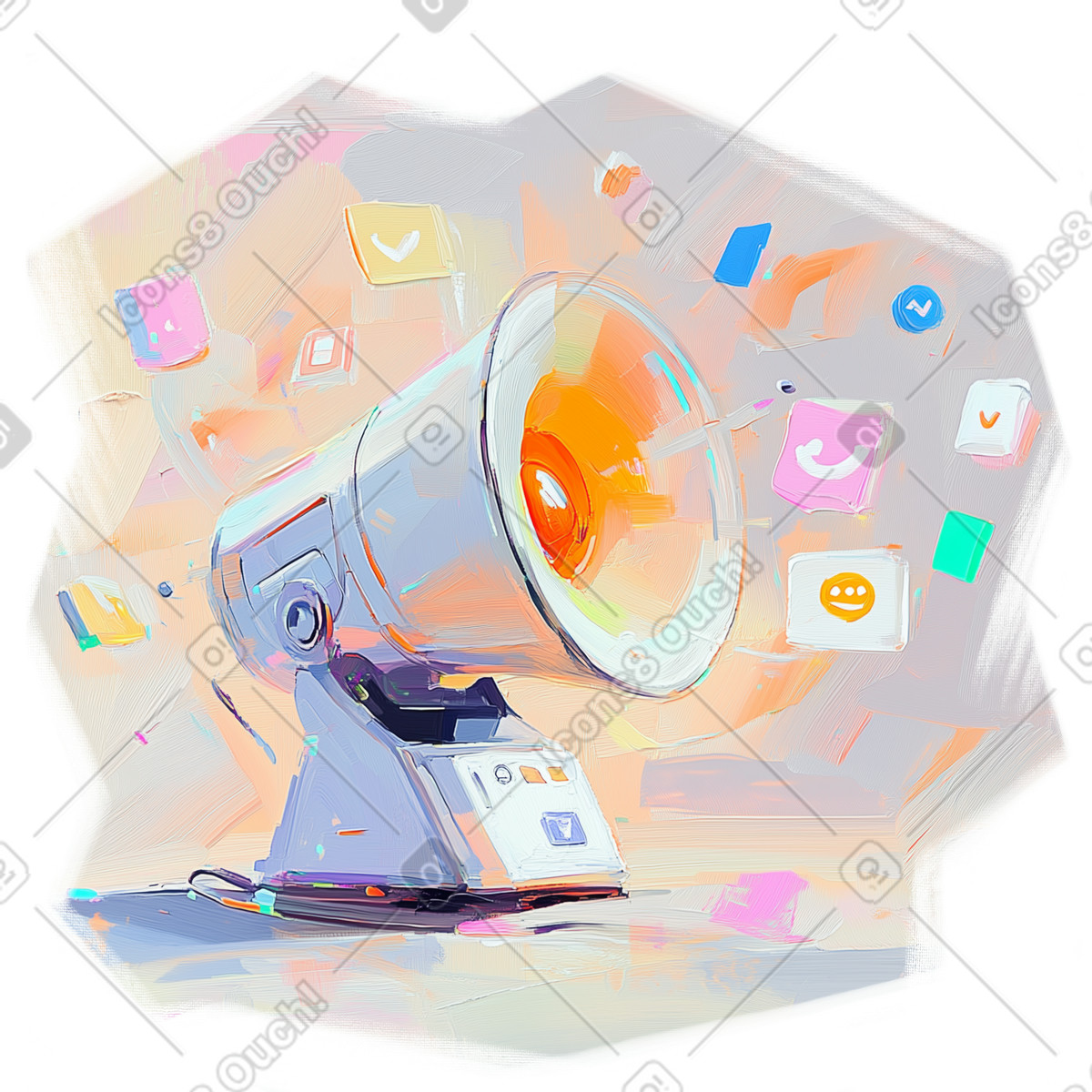 Illustration Peinture à l'huile représentant le marketing sur les réseaux sociaux dans style Pictorial télécharger aux formats PNG, SVG