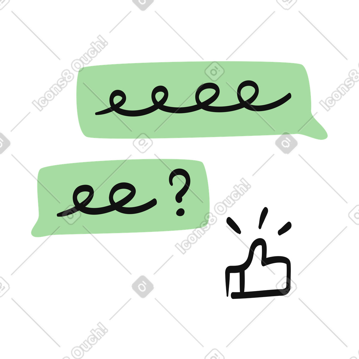 Ilustración Chat bubbles conversation with question mark and thumbs up reaction en estilo Organic a descargar en PNG y SVG