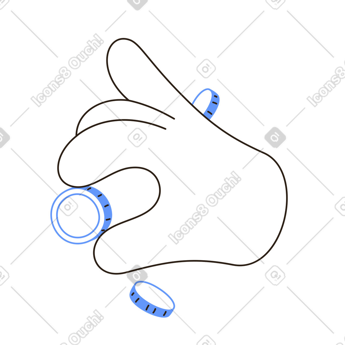 Ilustración animada de Mano con monedas, ahorro y gasto financiero en GIF, Lottie (JSON), AE