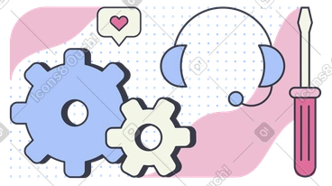 Gears with headset and screwdriver, Technical support and online maintenance PNG, SVG