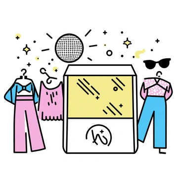 A disco-themed photo booth with a glittering disco ball and retro outfits