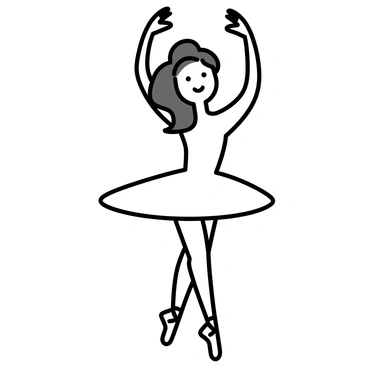 A ballerina with long hair performing a pirouette. She is wearing a white tutu that swirls around her as she spins. Her pointed ballet shoes are elegantly positioned, showcasing her skill and grace. Her arms are raised above her head in a classic ballet pose, and her facial expression reflects concentration and beauty. The stage beneath her feet is simple and unobtrusive.