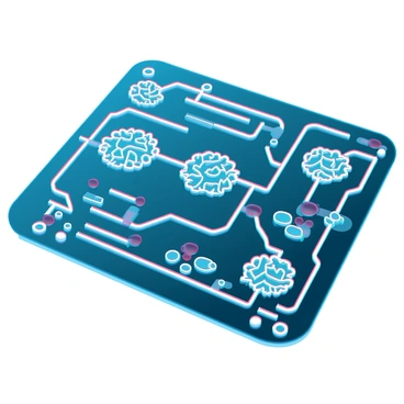 A circuit board layout with neurons forming the pathways