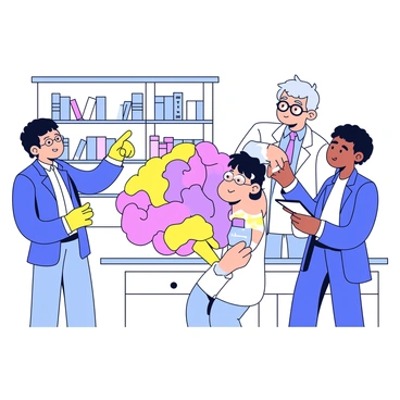 Scientists in a lab examining a 3D model of a mouse brain