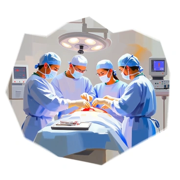 A surgical team performing an operation to treat a brain aneurysm in an operating room