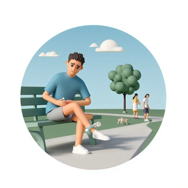 A person, wearing a blue t-shirt and grey shorts, is sitting on a green park bench. Their face shows signs of distress as they hold an epinephrine injector in one hand. The injector is positioned near their thigh, ready to be used. In the background, a few trees with lush green leaves can be seen, and a couple of people are walking dogs on a path nearby. The sky is a clear blue, with a few fluffy white clouds scattered. The person’s other hand is resting on their knee, and they have a worried expression on their face, highlighting the urgency of the situation.