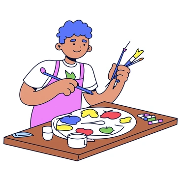 An artist mixing colors on a palette using different brushes
