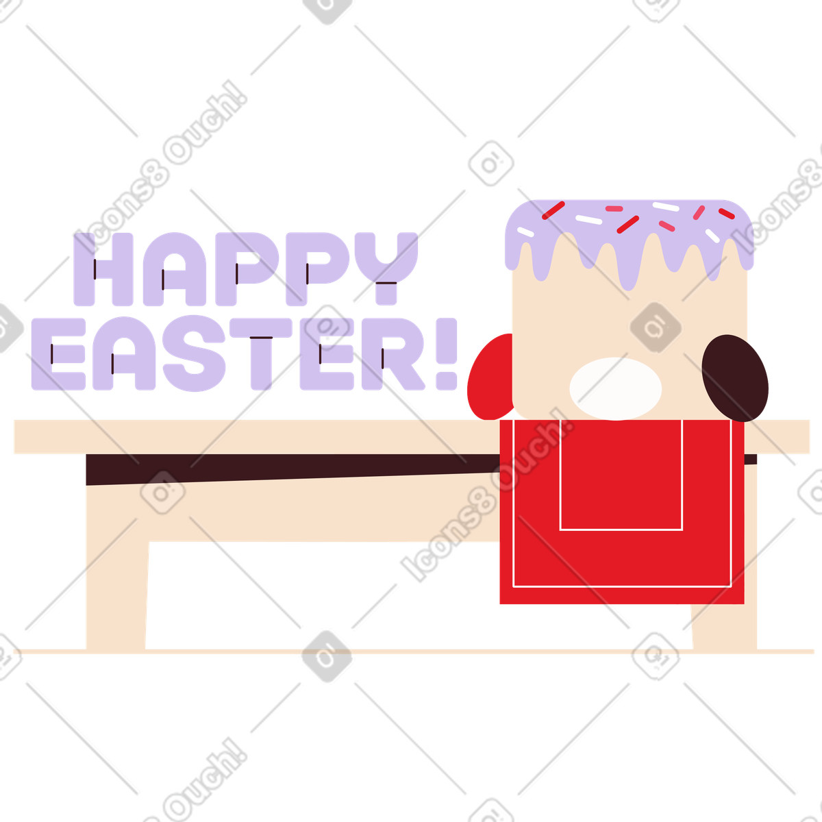 Lettering buona pasqua con testo di pane pasquale e uova illustrazione in stile Folks scarica in PNG, SVG
