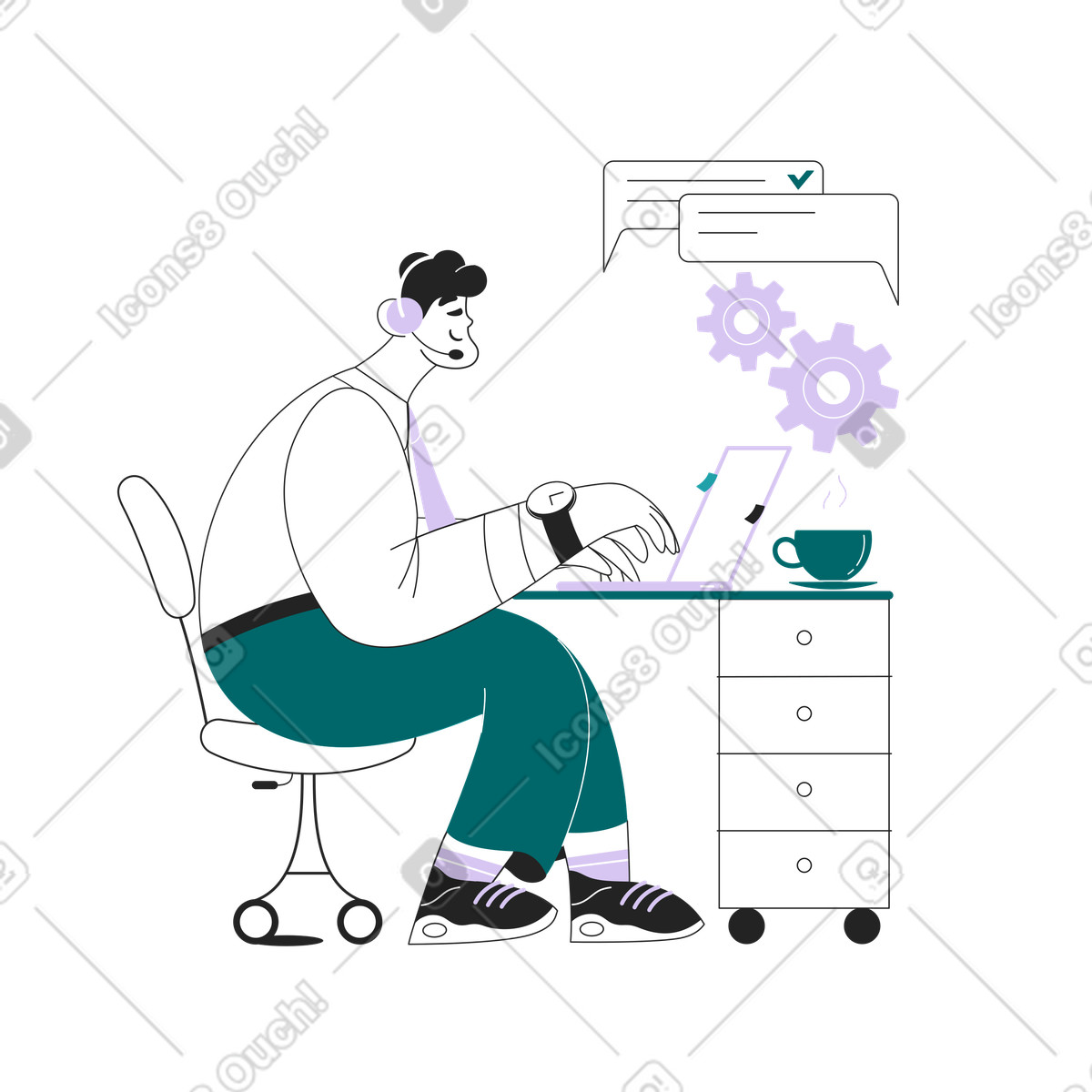 Service support animated illustration in GIF, Lottie (JSON), AE