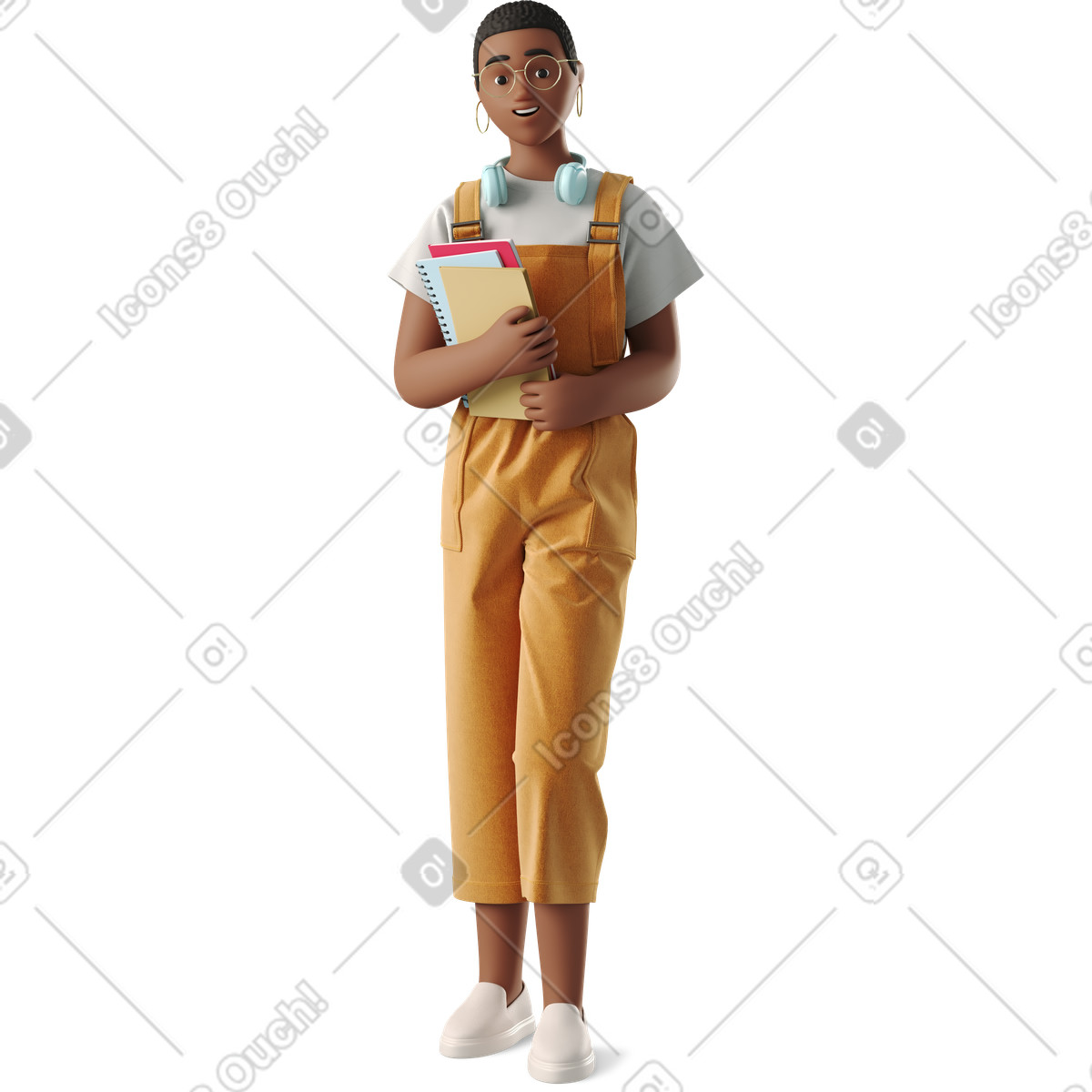 Young woman student with notebooks插图，PNG、SVG格式
