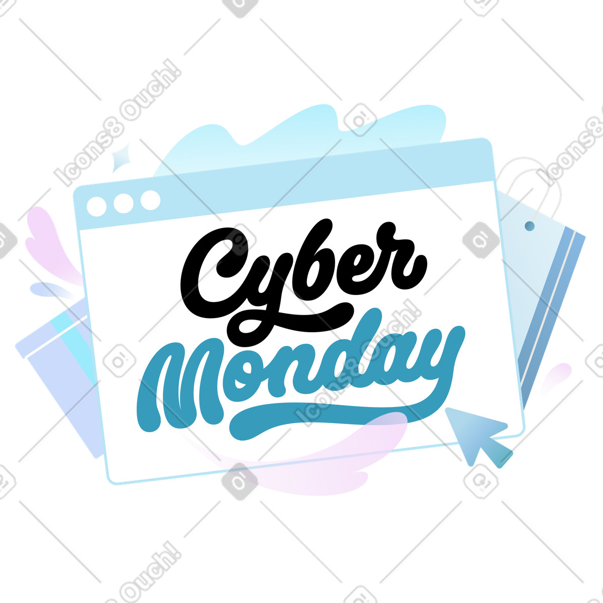 Cyber monday lettering in browser window, e-commerce holiday sale event illustration Airy style download PNG, SVG