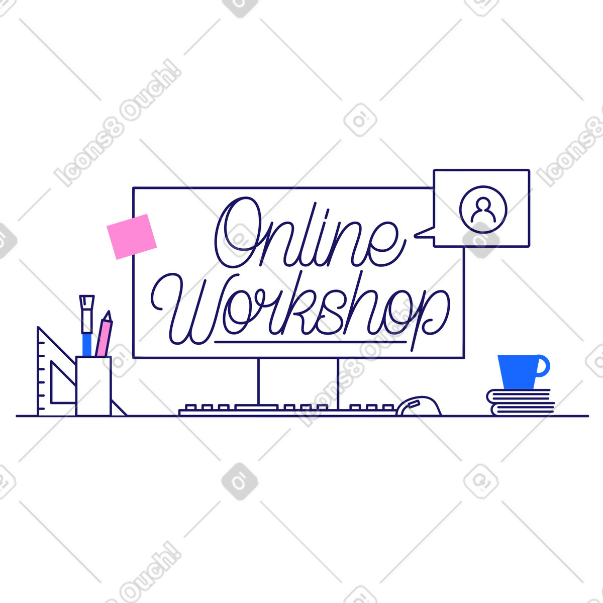 Ilustración Taller online de lettering con ordenador en estilo Matey a descargar en PNG y SVG