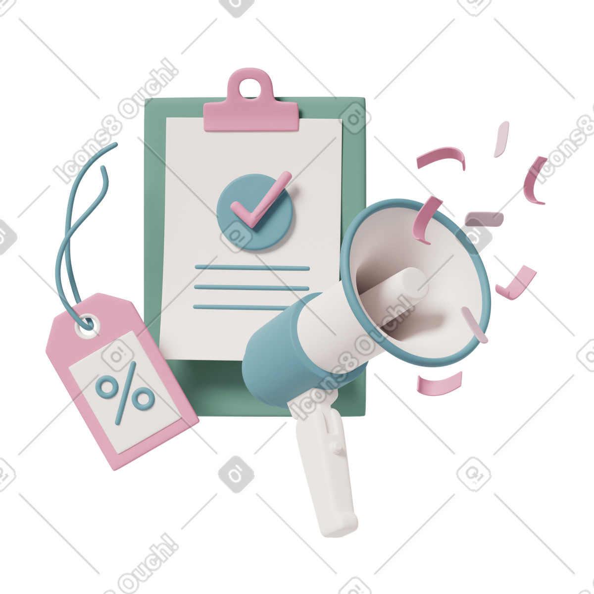 Discount tag and megaphone illustration in 3D Casual life style download in PNG, SVG