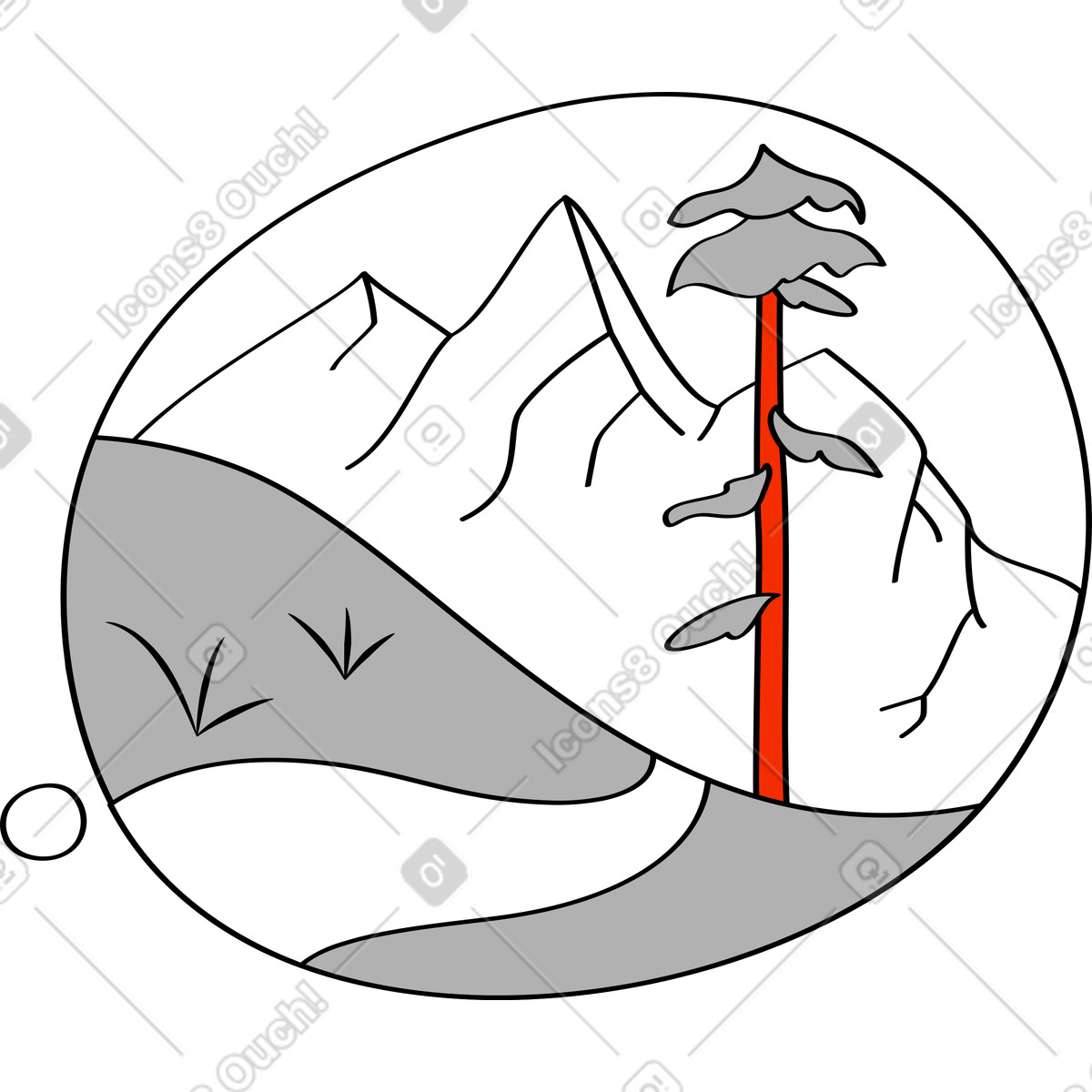 Wolke mit bergen-Illustration im Looney-Stil als Download in PNG, SVG