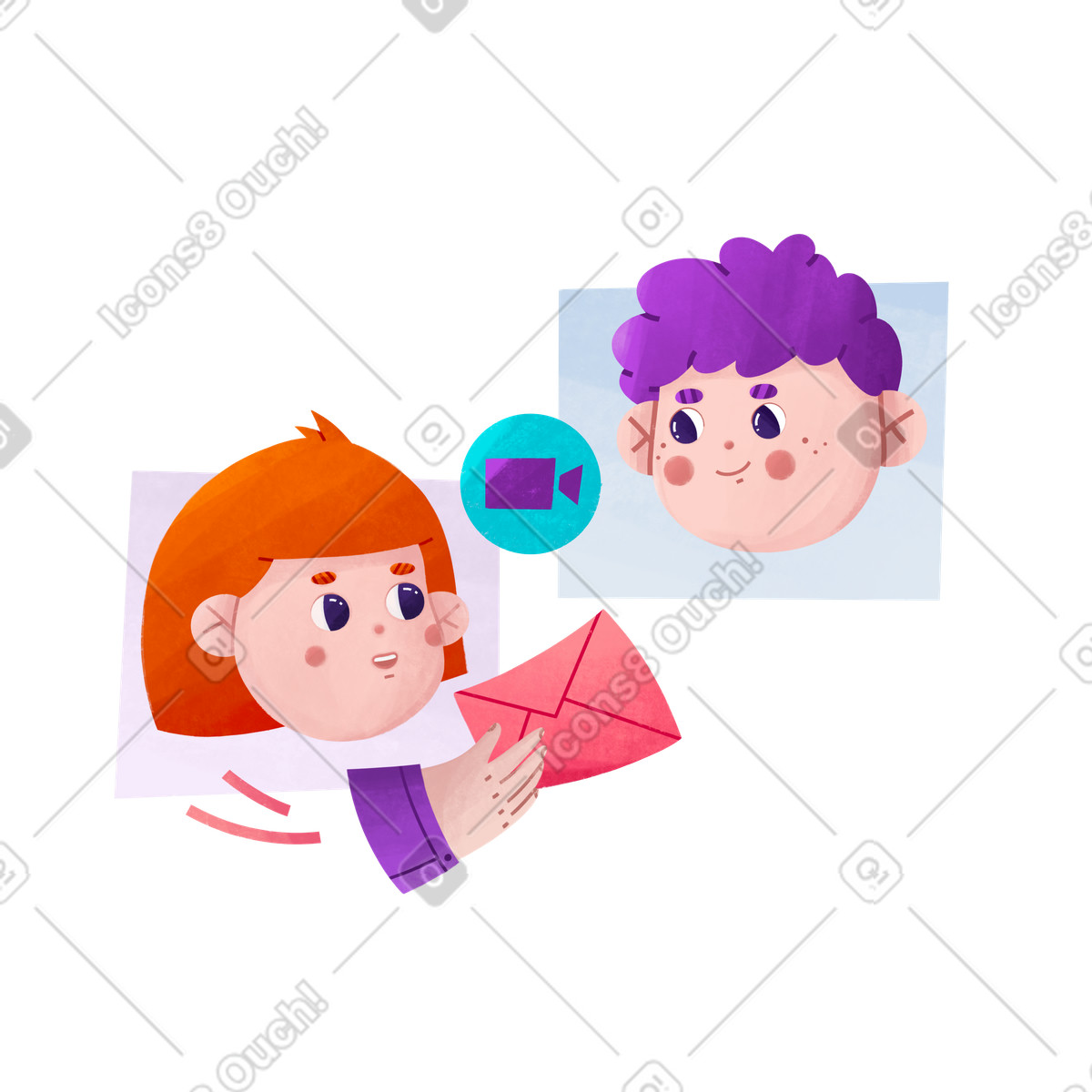 Colleagues communicating via video call, Virtual meeting or remote teamwork-Illustration im Bonbon-Stil als Download in PNG, SVG