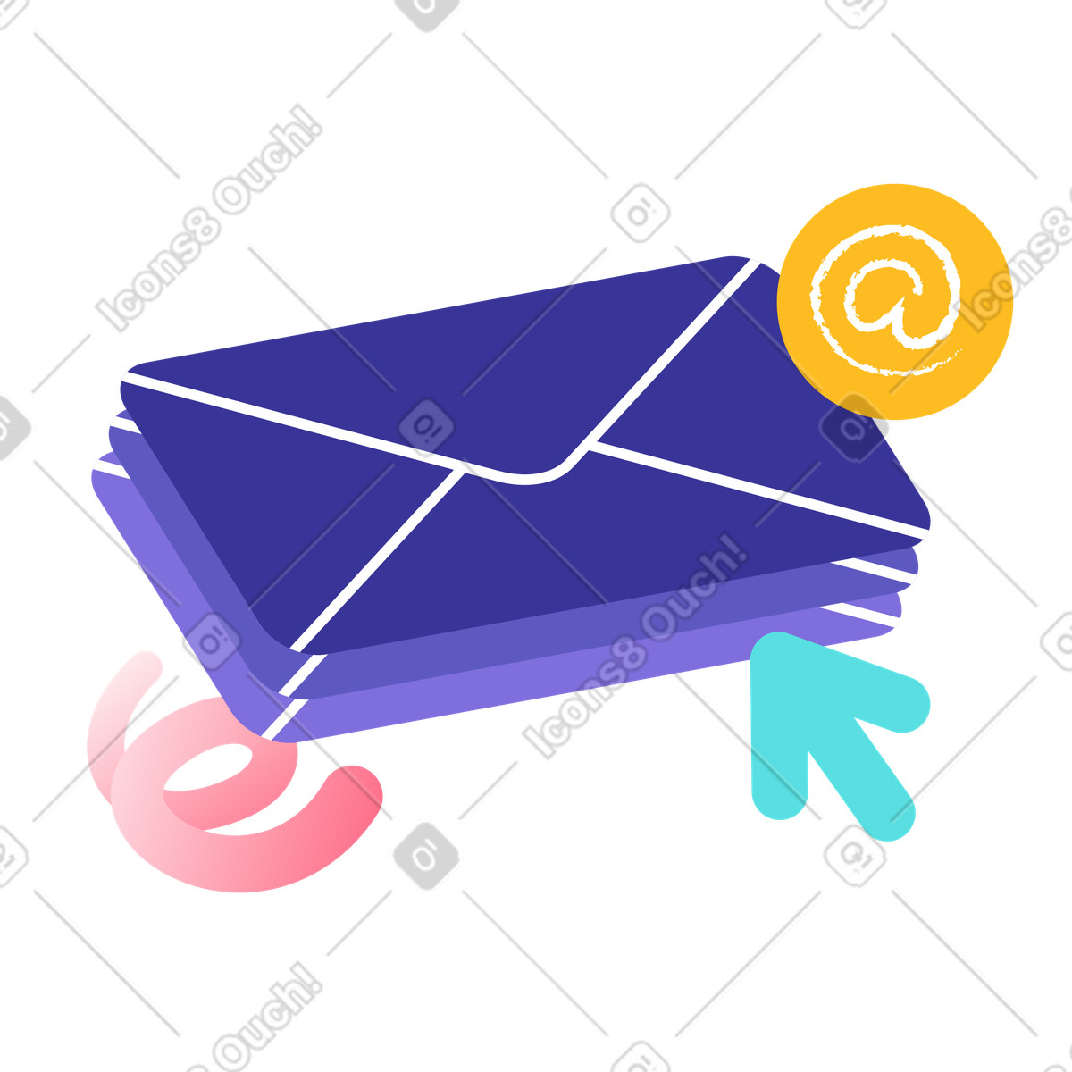Stack of envelopes with email icon, management and bulk message service illustration in Bright style download in PNG, SVG