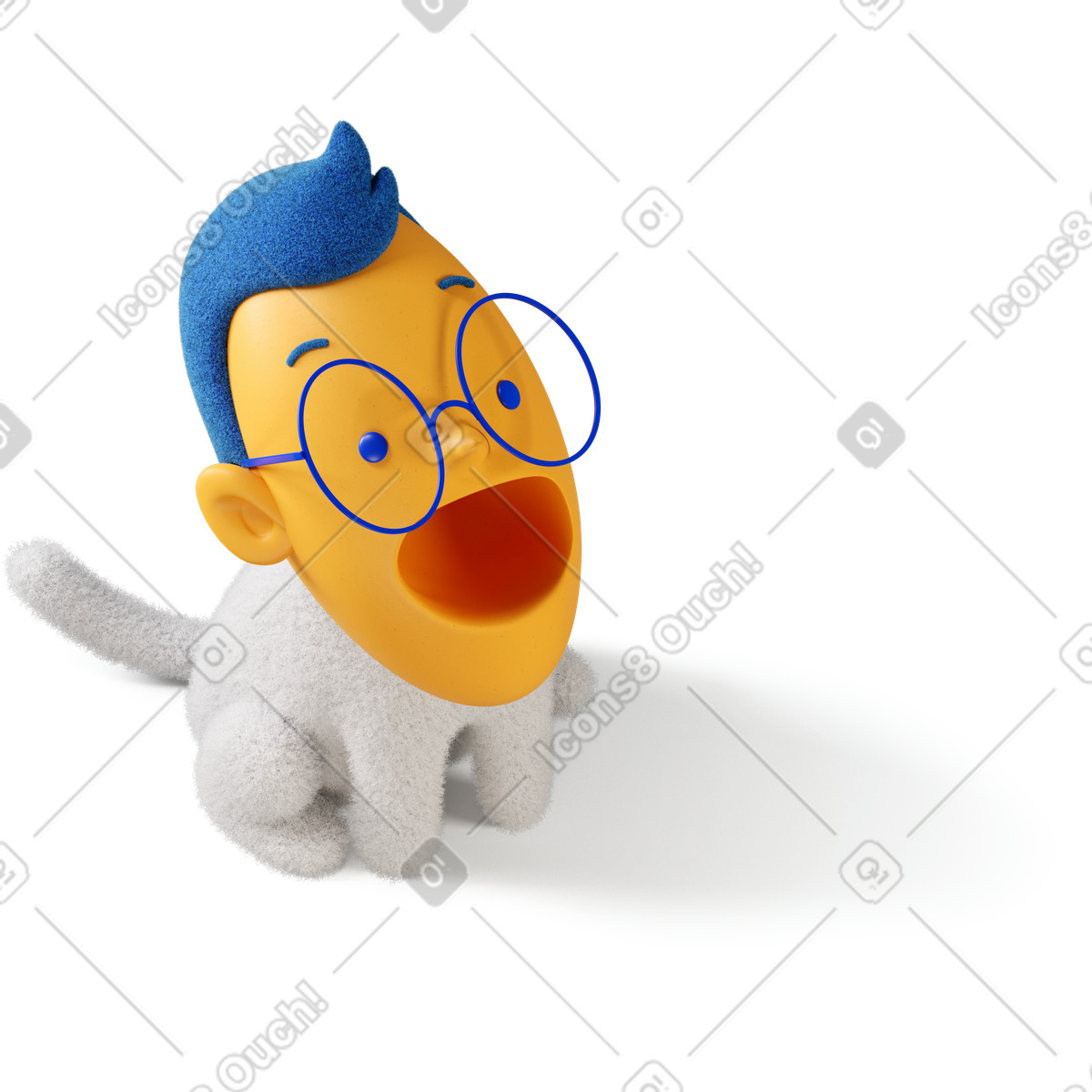 3D Buddy スタイルの 口を開けて右を見上げている少年の4分の3の上面図 のイラストをPNG、SVG形式でダウンロード
