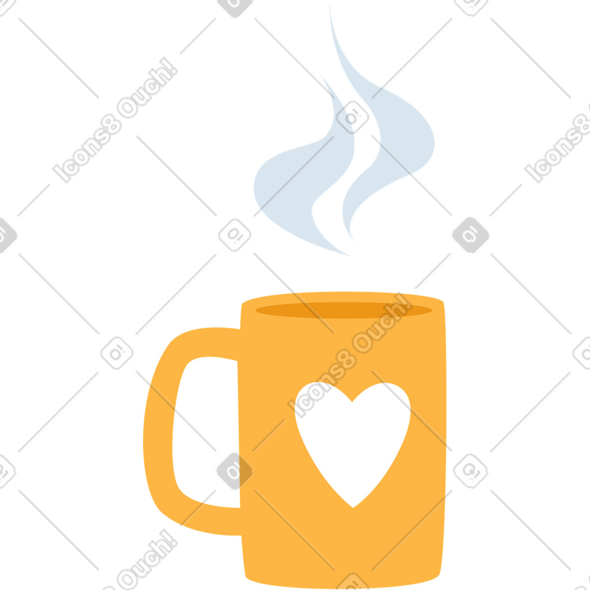 Lagom 스타일의 Yellow mug with heart and steam 일러스트레이션 PNG, SVG 다운로드