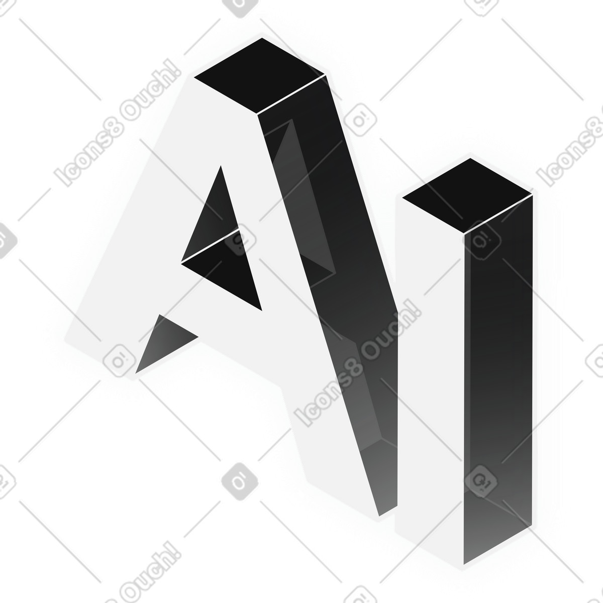 White bold AI letters illustration in Inverse style download in PNG, SVG