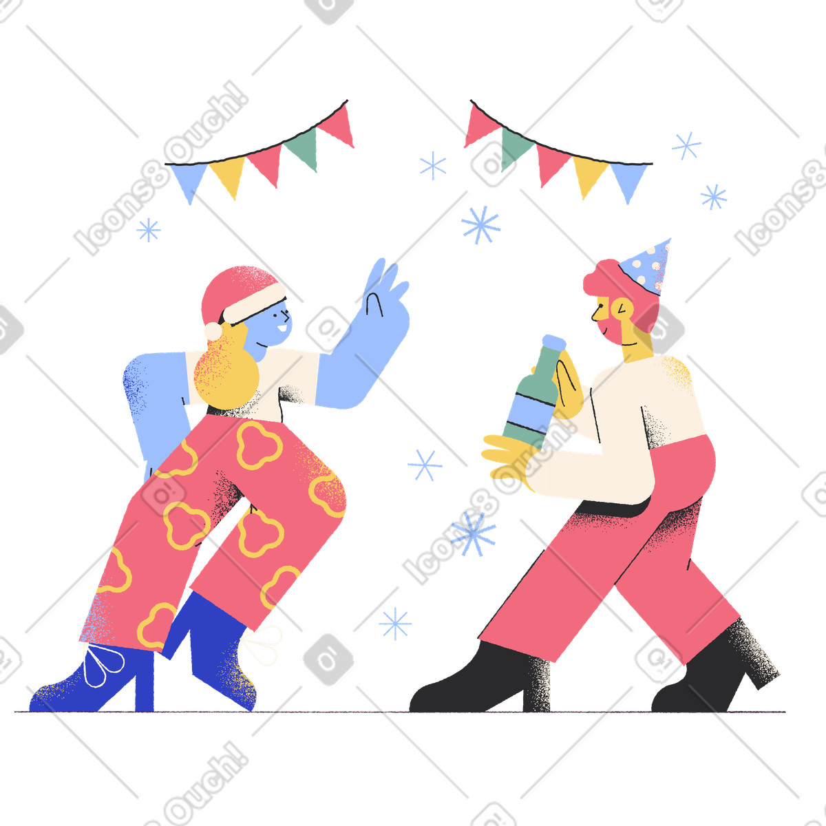 Friends dancing and partying at christmas illustration in Pablo style download in PNG, SVG