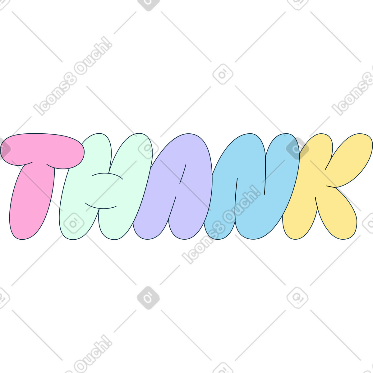 Ilustración Letras gracias en estilo Bubble gum a descargar en PNG y SVG