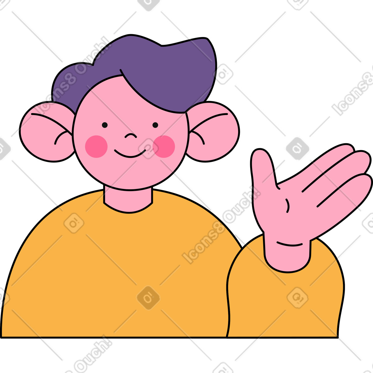 Illustration animée Homme parlant et faisant des gestes dans le style Bloom à télécharger aux formats GIF, Lottie (JSON), AE