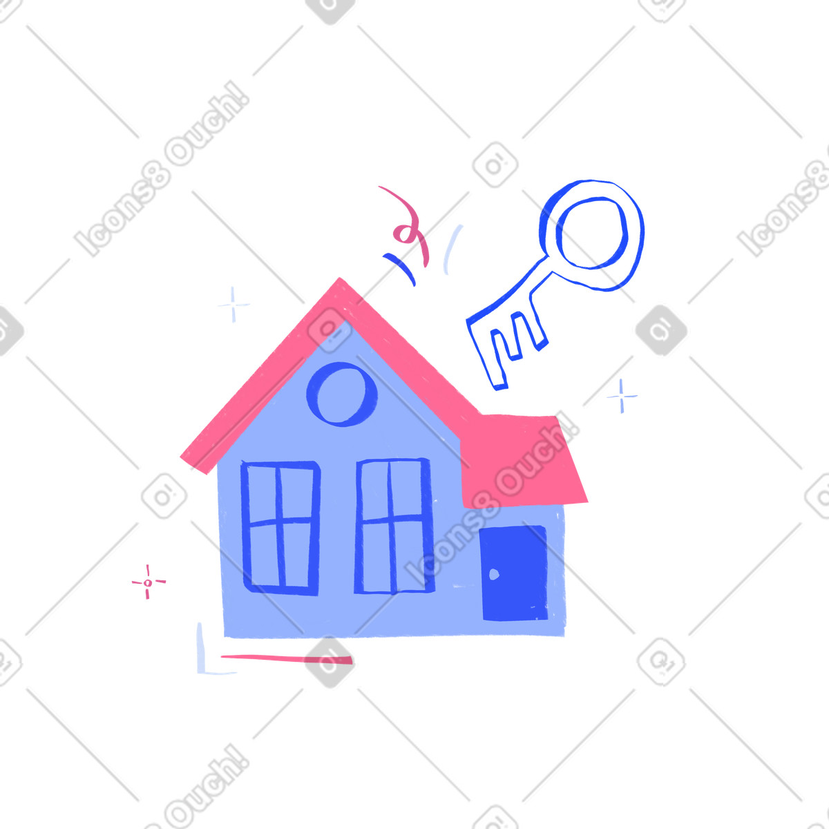 Quirky スタイルの Real estate house with a key のイラストをPNG、SVG形式でダウンロード