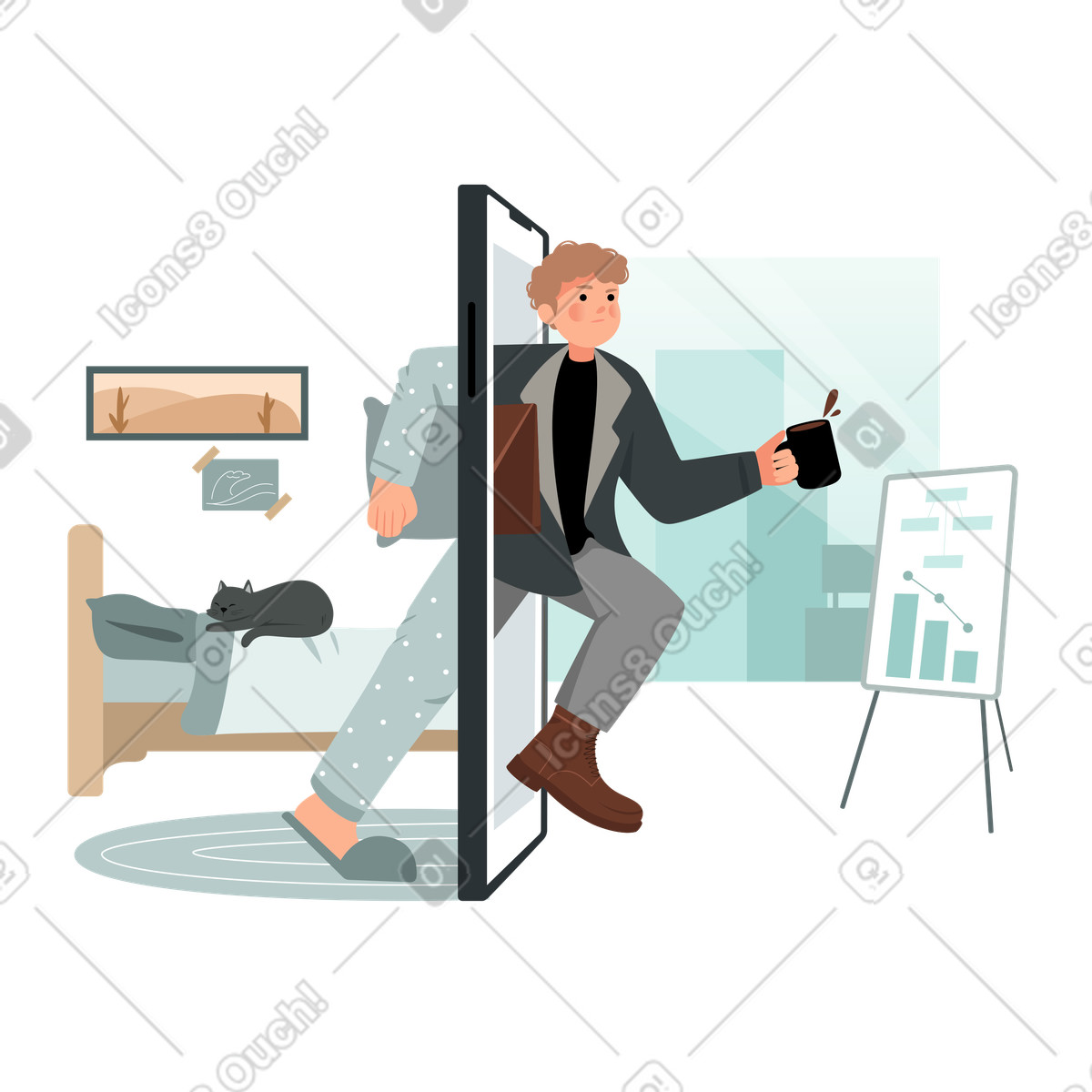 Geschäftsmann hat es eilig, eine frist einzuhalten-Illustration im Lagom-Stil als Download in PNG, SVG