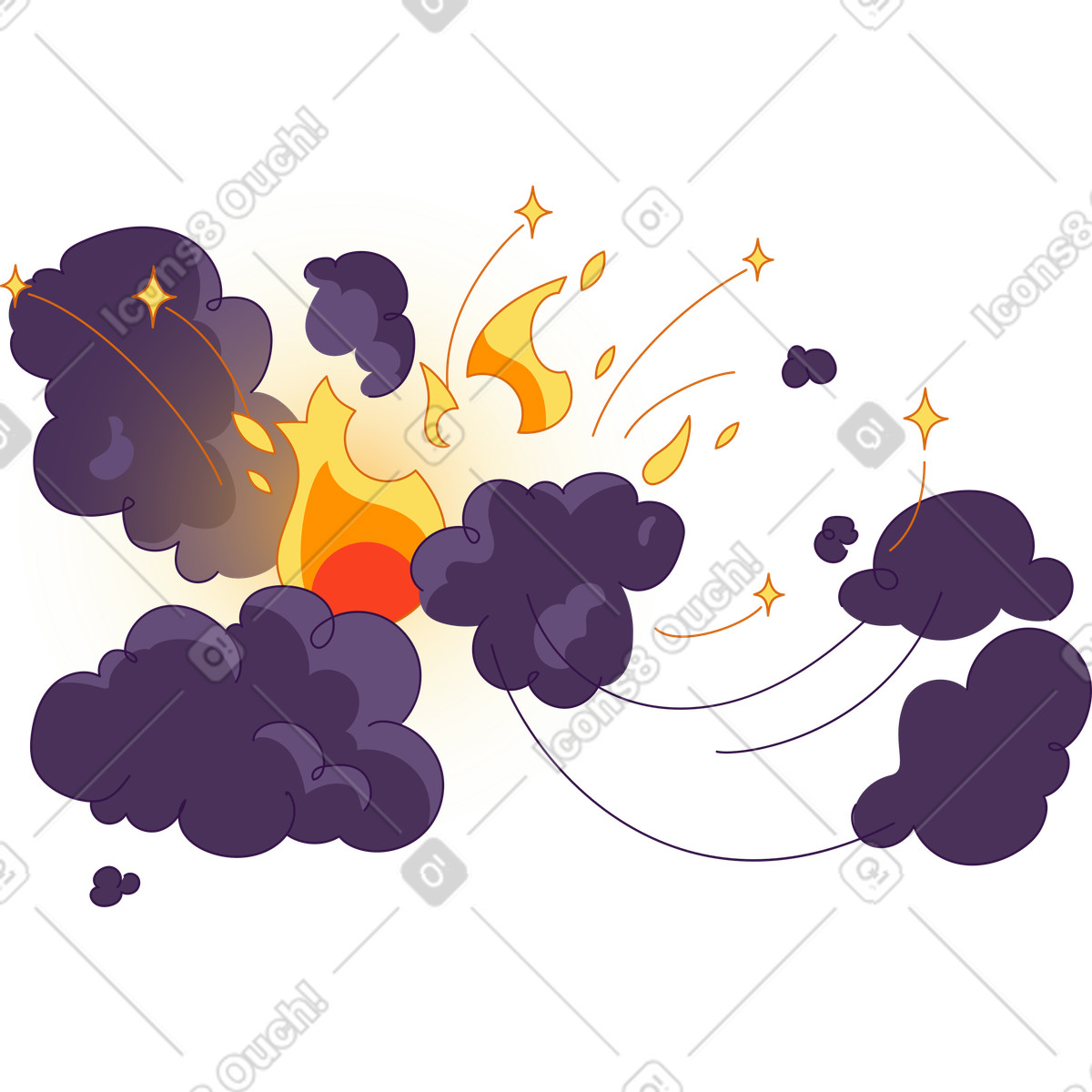 Flame with smoke and sparks illustration spark clipart PNG on transparent background