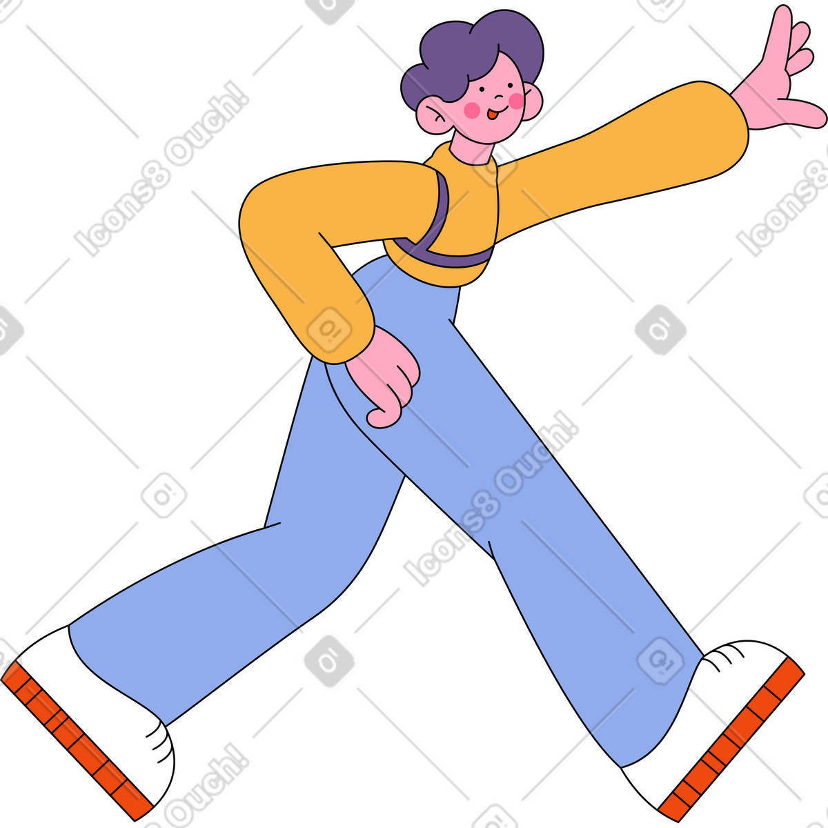 Glücklicher mann rennt und fängt etwas-Illustration im Bloom-Stil als Download in PNG, SVG