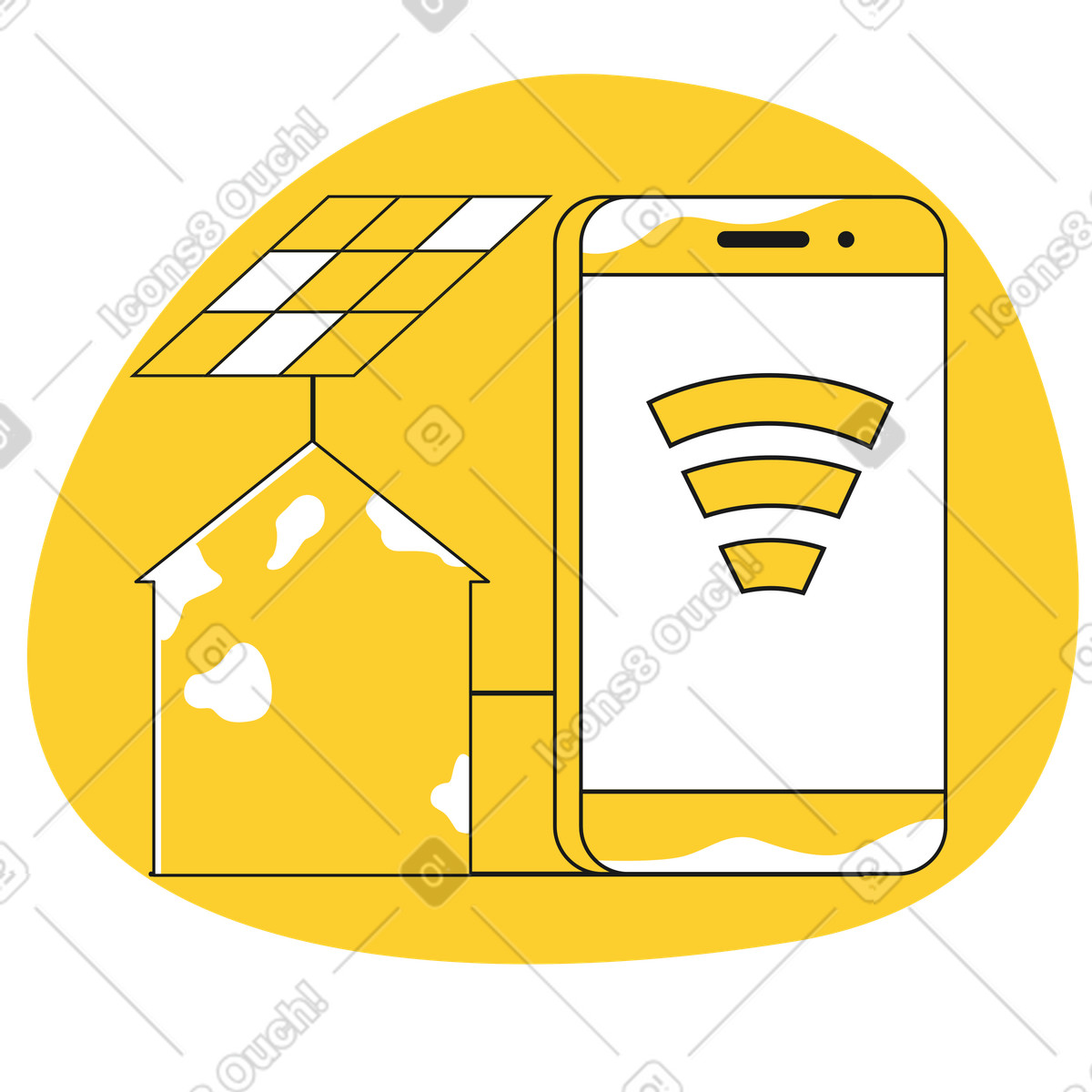 Illustration Maison intelligente avec panneau solaire dans le style Taxi à télécharger aux formats PNG, SVG