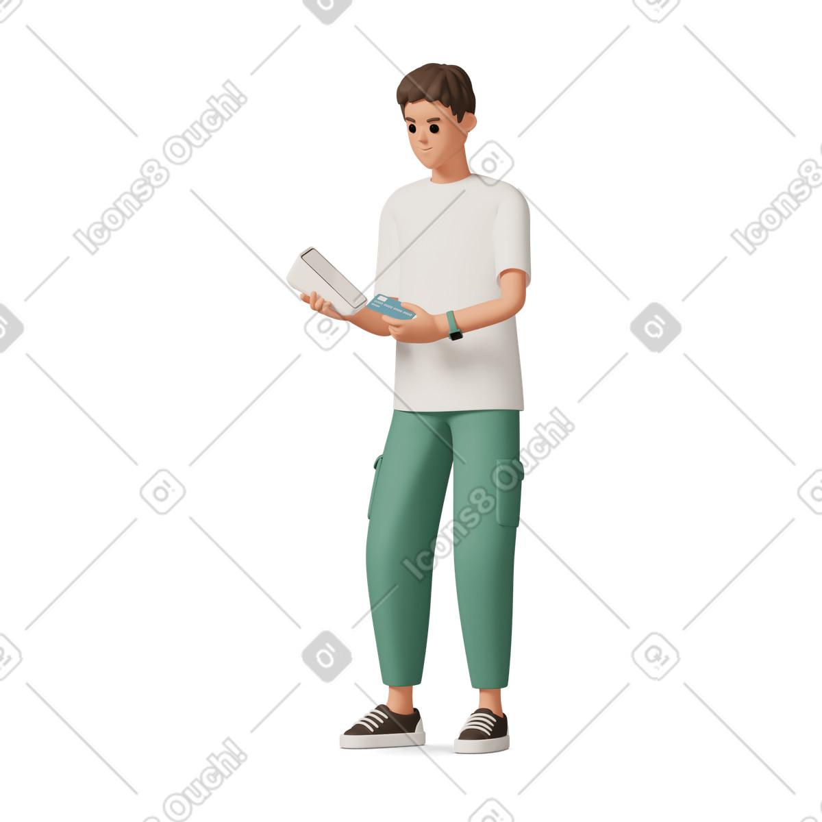 Man holding payment terminal illustration in 3D Casual life style download in PNG, SVG