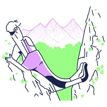 An adventurer is performing bicycle crunches on a high mountain ledge. The adventurer has short hair and is wearing a fitted athletic outfit. The mountain ledge is rocky and steep, with a rugged texture. In the background, there are majestic mountains with sharp peaks, under a clear sky. The ledge overlooks a vast valley filled with greenery. Sunlight casts shadows on the rocks, highlighting the adventurer's determination. The scene conveys a sense of physical challenge and outdoor adventure.