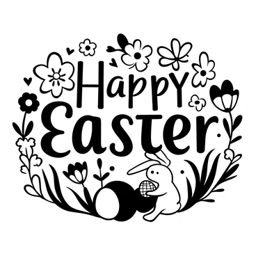 An Easter greeting card with a delicate floral design and a happy bunny