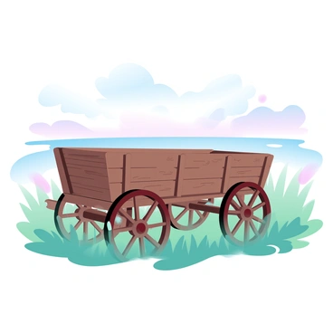 An antique cart standing in a wide open field of tall grass