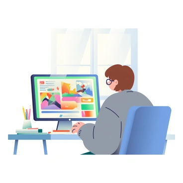 A serene scene of someone peacefully uploading their finished illustration online