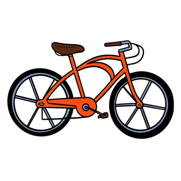 A retro-style spin bike with a classic design. The bike has a polished metal frame with curved lines and a large, round flywheel. The leather seat is a deep brown with stitching details, and it contrasts with the bright color of the bike's frame. The handlebars are slightly higher than the seat, wrapped in black tape for comfort. The bike is set against a plain background, highlighting its vintage features and craftsmanship.