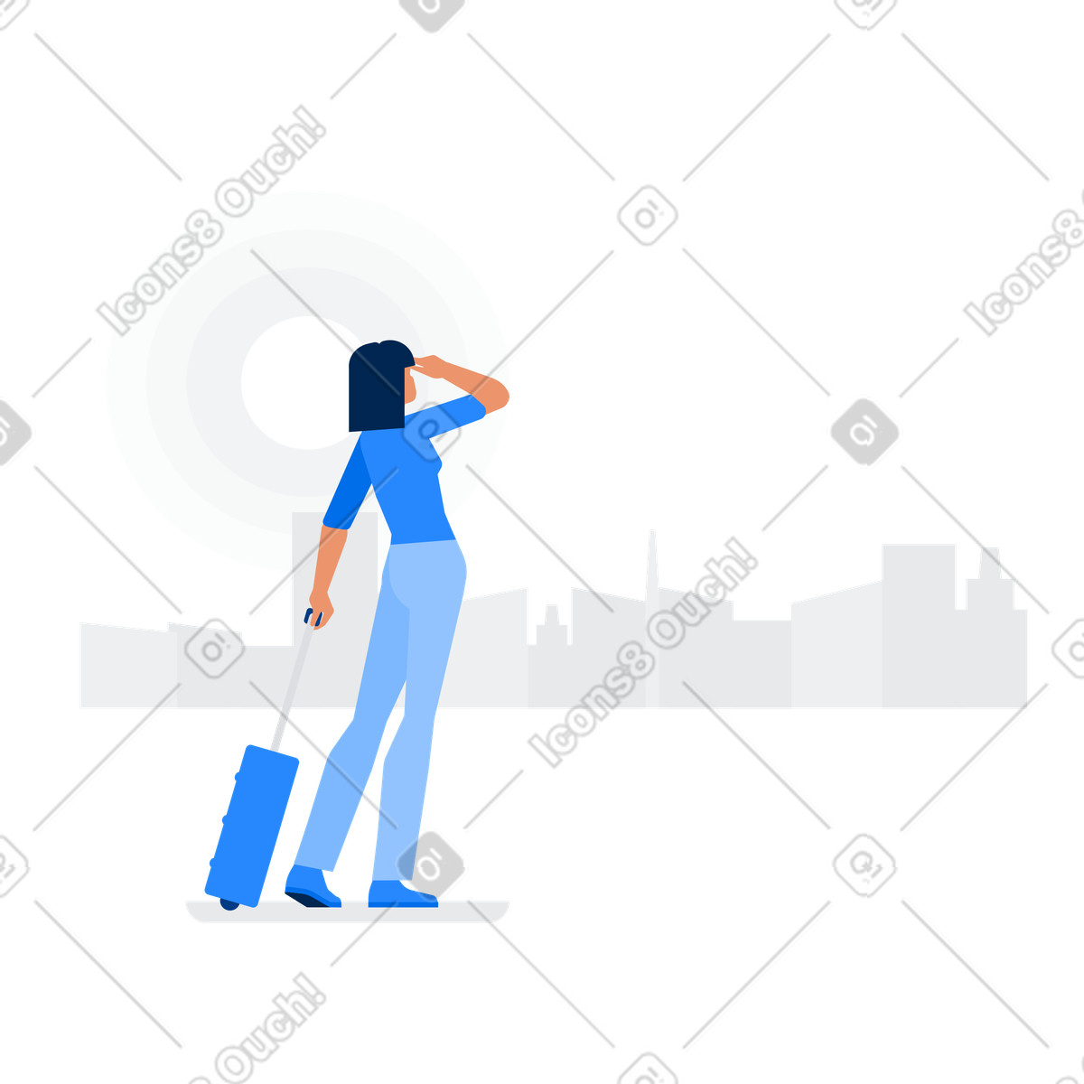 Reisender mit gepäck und fliegendem flugzeug-Illustration im Urban-Stil als Download in PNG, SVG