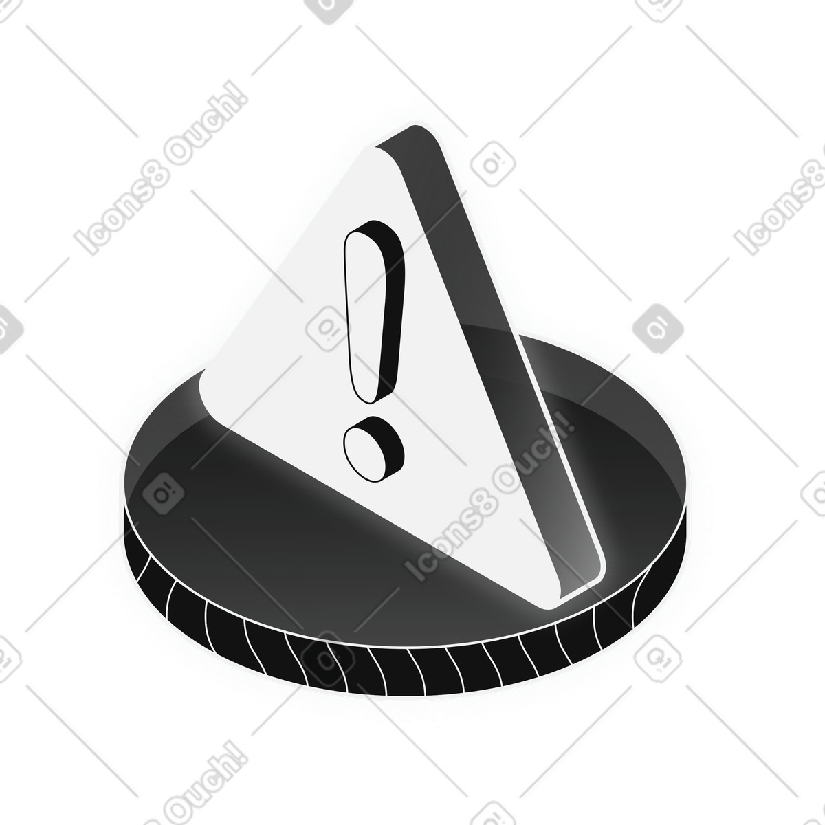 System alert notification with warning triangle and exclamation mark illustration in Inverse style download in PNG, SVG
