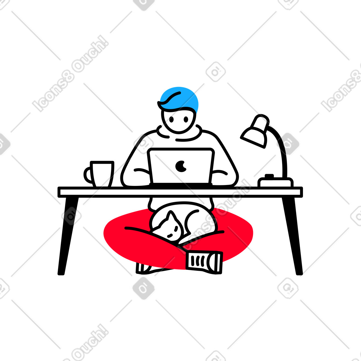 Remote worker with laptop and pet companion, Flexible work environment illustration in Transistor style download in PNG, SVG