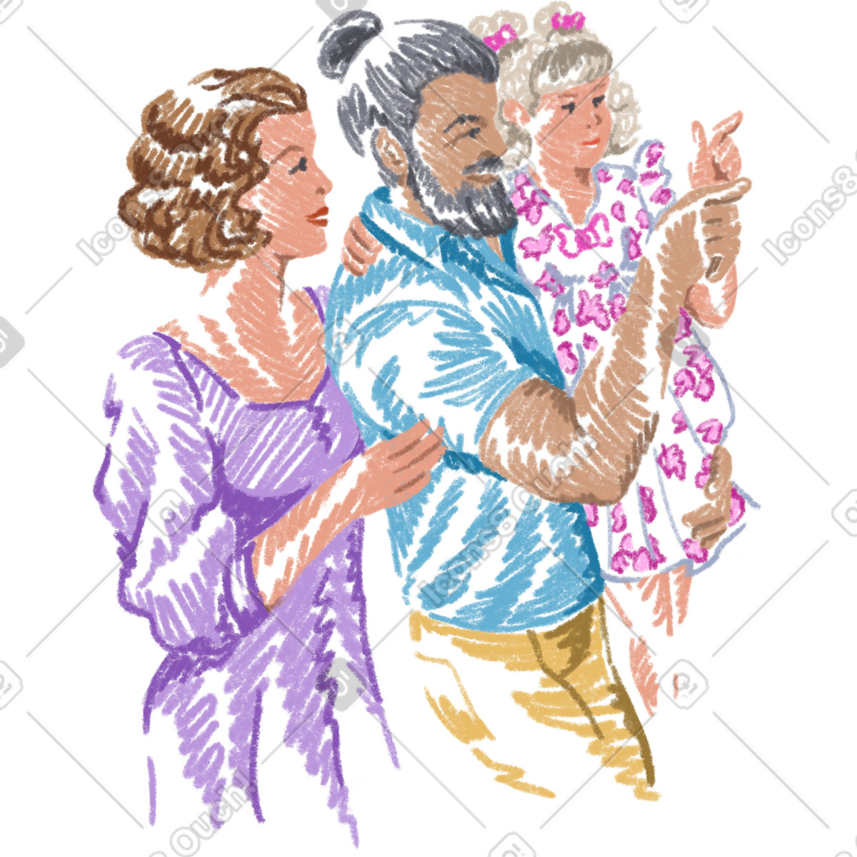Sketchbook 스타일의 Woman and man holding daughter 일러스트레이션 PNG, SVG 다운로드
