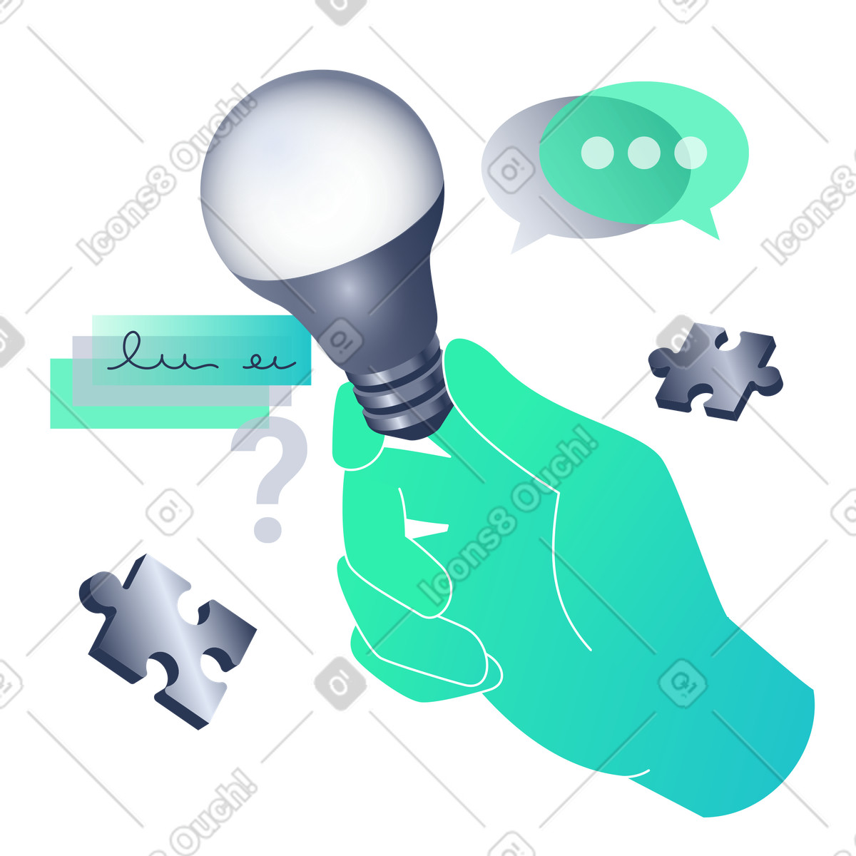 Ilustraci&oacute;n Pensar y crear ideas. en estilo Lucent a descargar en PNG SVG