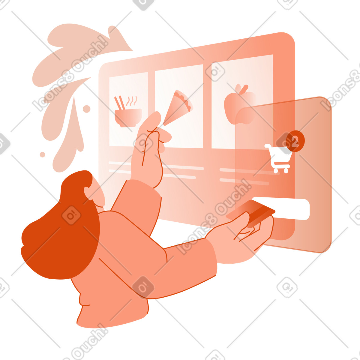 Illustration User picking menu items and paying digitally, Food delivery service dans le style Orange à télécharger aux formats PNG, SVG