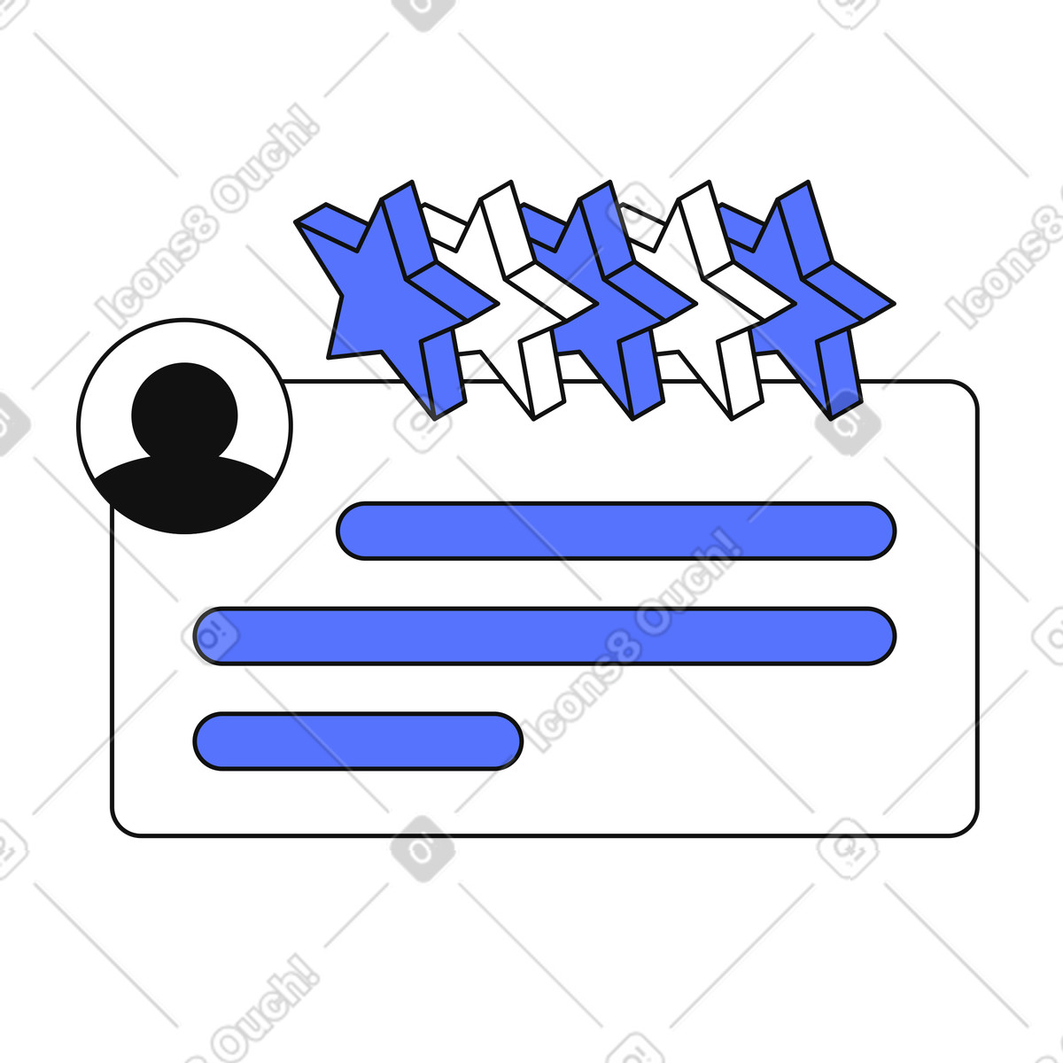 Main 스타일의 Rating customer profile card with five stars and feedback lines 일러스트레이션 PNG, SVG 다운로드