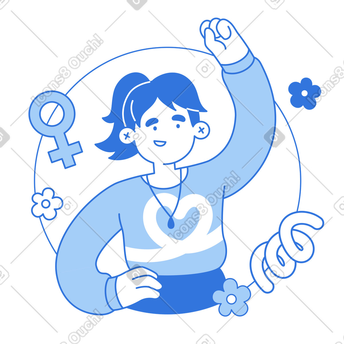 下载 Sky 风格的 Gender equality and feminism advocacy, March 8th Women's Day event 插画，支持 PNG、SVG 格式