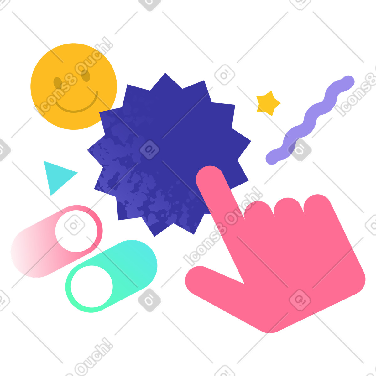 Hand pointer pressing interface button, interactive UI UX design illustration in PNG, SVG
